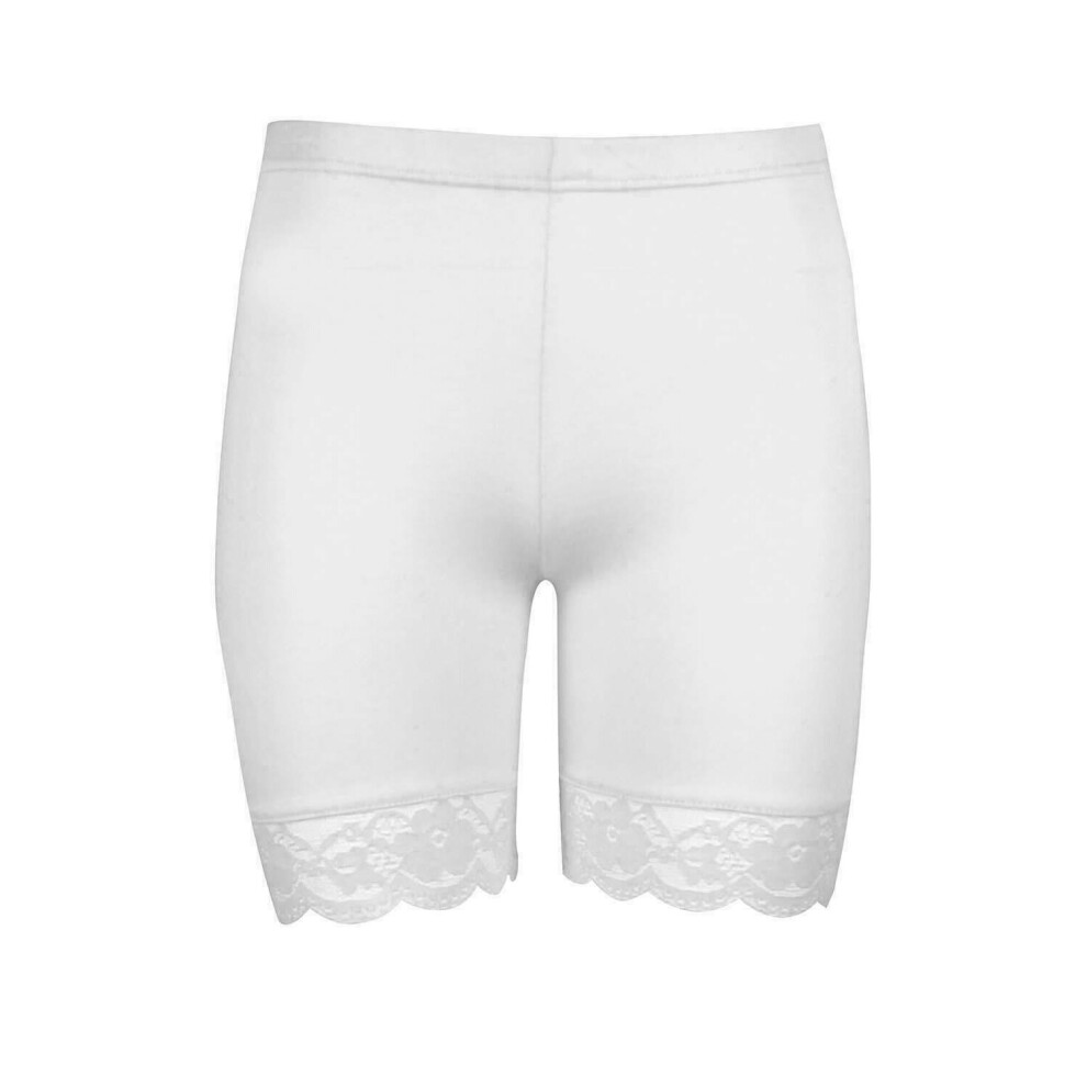 (White, SM 8-10) New Ladies Cycling Shorts Lace Trim Active Scallop Hot Pants Gym Tights Yoga Uk