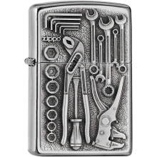 Zippo Lighter, Metal Silver – Street Chrome Finish, Normal Size, Classic Tool Motif, Windproof with the Iconic Click