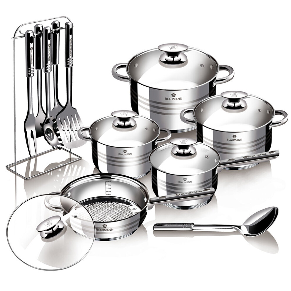 Blaumann Gourmet 12Pc Stainless Steel Cookware Set with 6 Utensils
