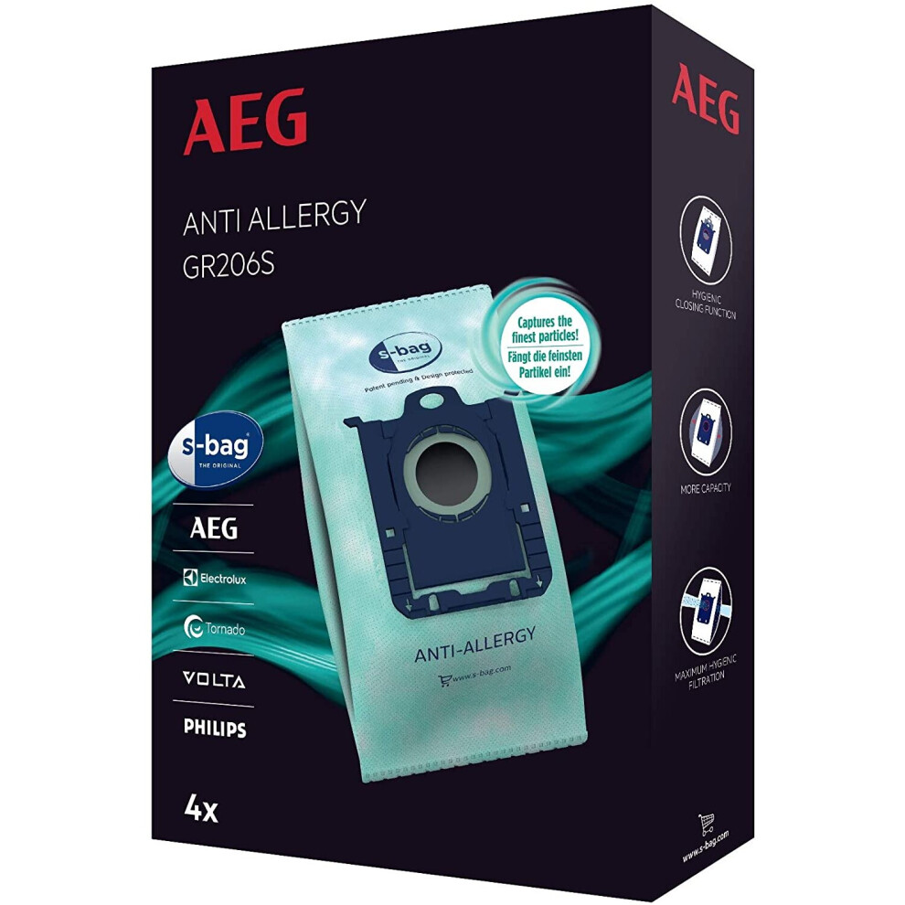 AEG S-bag GR206S Anti-Allergy Vacuum Cleaner Bags (4 Synthetic Dust Bags, High Filter Performance, Reduces Pollen, Mite & Allergens, Ideal for Allergy