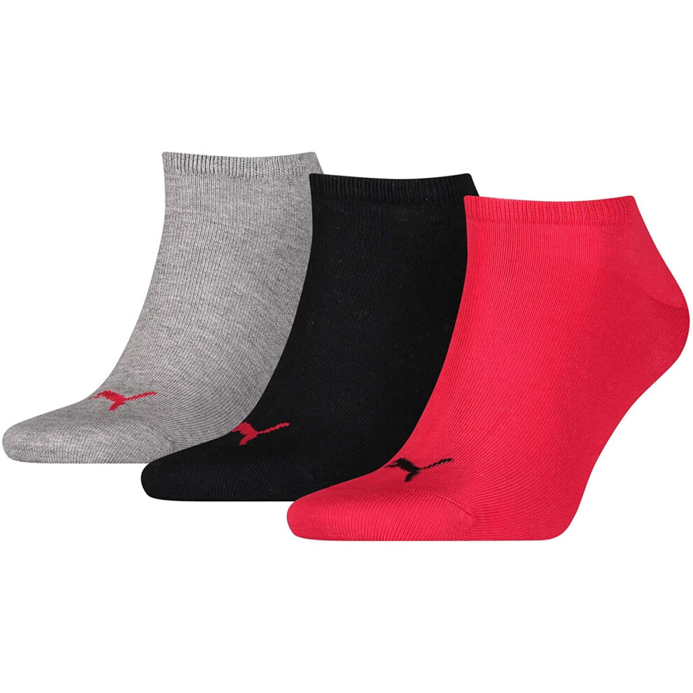 PUMA Men's Puma Unisex Sneaker Plain 3p Socks, Black/Red/Grey, 6 - 8 UK