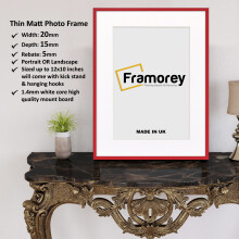 (Red With White Mount, 6x4" Pic (8x6" Frame)) Thin Matt Red Picture Frame With Black Mount Modern Wall Art Photo Frames Home Décor Frames