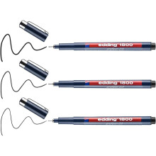 edding 1800 Profipen - Black - 3 Pens - Various Line Widths - Fineliner Pen For Precise Writing, Sketching And Technical Drawing - Fine, Metal-Encased