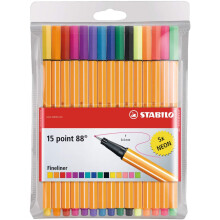 STABILO Fineliner point 88 - Portfel 15 sztuk - Rzne kolory, w tym 5 neonowych kolorw