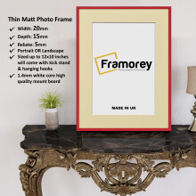 (Red With Ivory Mount, 6x4" Pic (8x6" Frame)) Thin Matt Red Picture Frame With Black Mount Modern Wall Art Photo Frames Home Décor Frames