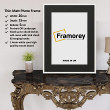 (White With Black Mount, 6x4" Pic (8x6" Frame)) Thin Matt White Picture Frame With Black Mount Modern Wall Art Photo Frames Home Décor Frames