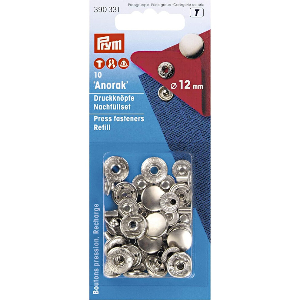 Prym 390331 Refill Packs Brass for 390330 12 mm col, Gold/Silver, silberfarbig, 10 Stück