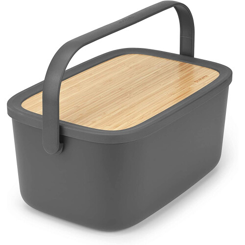 Brabantia Large Bread Bin with Wooden Serving Board and Handle - Dark Grey 1