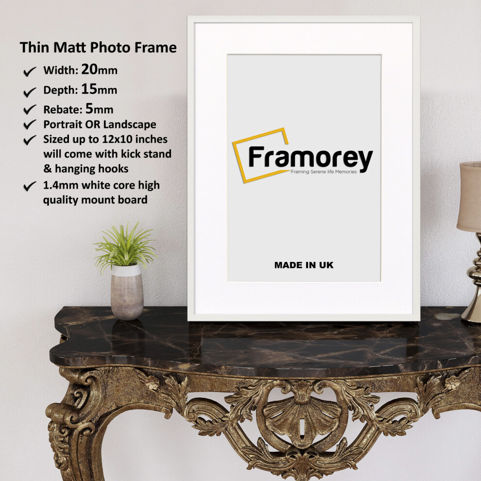 (White With White Mount, 12x8" Pic (14x11" Frame)) Thin Matt White Picture Frame With Black Mount Modern Wall Art Photo Frames Home Décor Frames