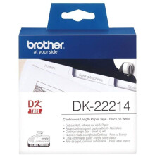 Brother DK-22214 Label Roll, Continuous Length Paper, Black on White, Single Label Roll, 12mm (W) x 30.48M (L), Brother Genuine Supplies