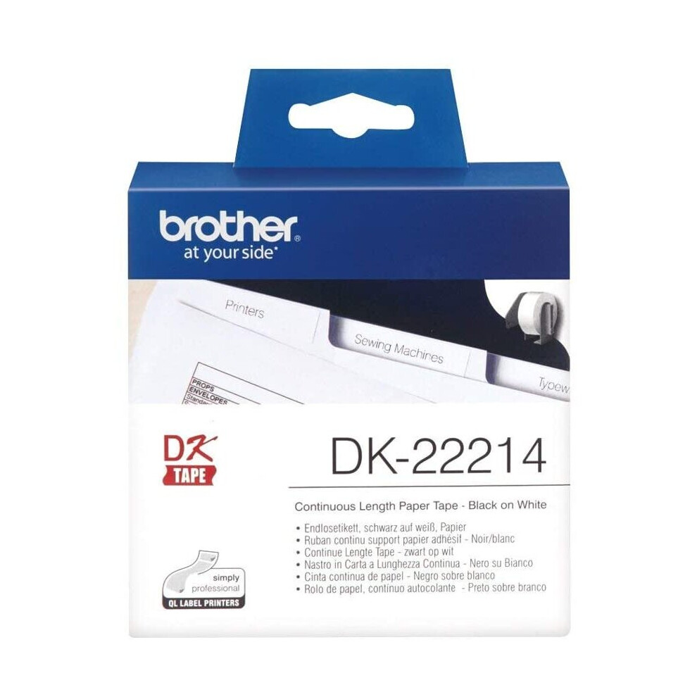 Brother DK-22214 Label Roll, Continuous Length Paper, Black on White, Single Label Roll, 12mm (W) x 30.48M (L), Brother Genuine Supplies