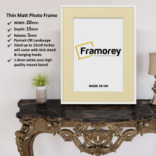 (White With Ivory Mount, 6x4" Pic (8x6" Frame)) Thin Matt White Picture Frame With Black Mount Modern Wall Art Photo Frames Home Décor Frames