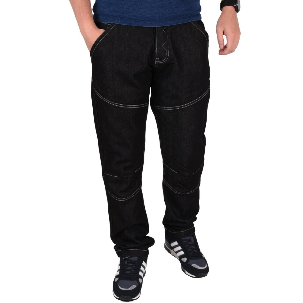 (Black, 36W X 34L) Mens Straight Fit Regular Denim Jeans