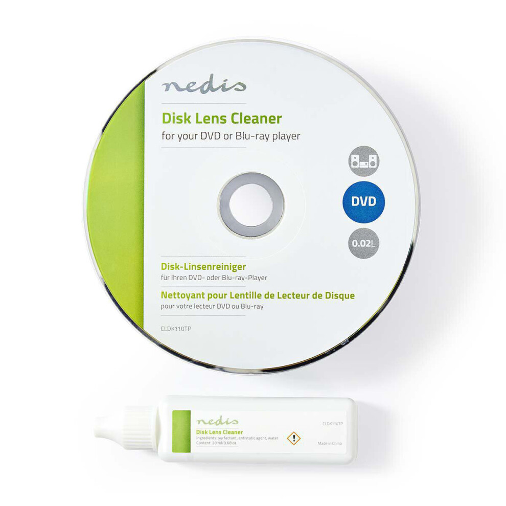 Nedis Wet & Dry BluRay VCD DVD CD-ROM Stereo Head Lens Cleaner Disc + Cleaning Fluid