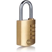 Yale Y150B/40/130/1 - Brass Combination Padlock (40 mm) - Indoor Steel Shackle Lock for Backpack, Locker, Tool Box - 3 Dial Lock 1000 Combinations -