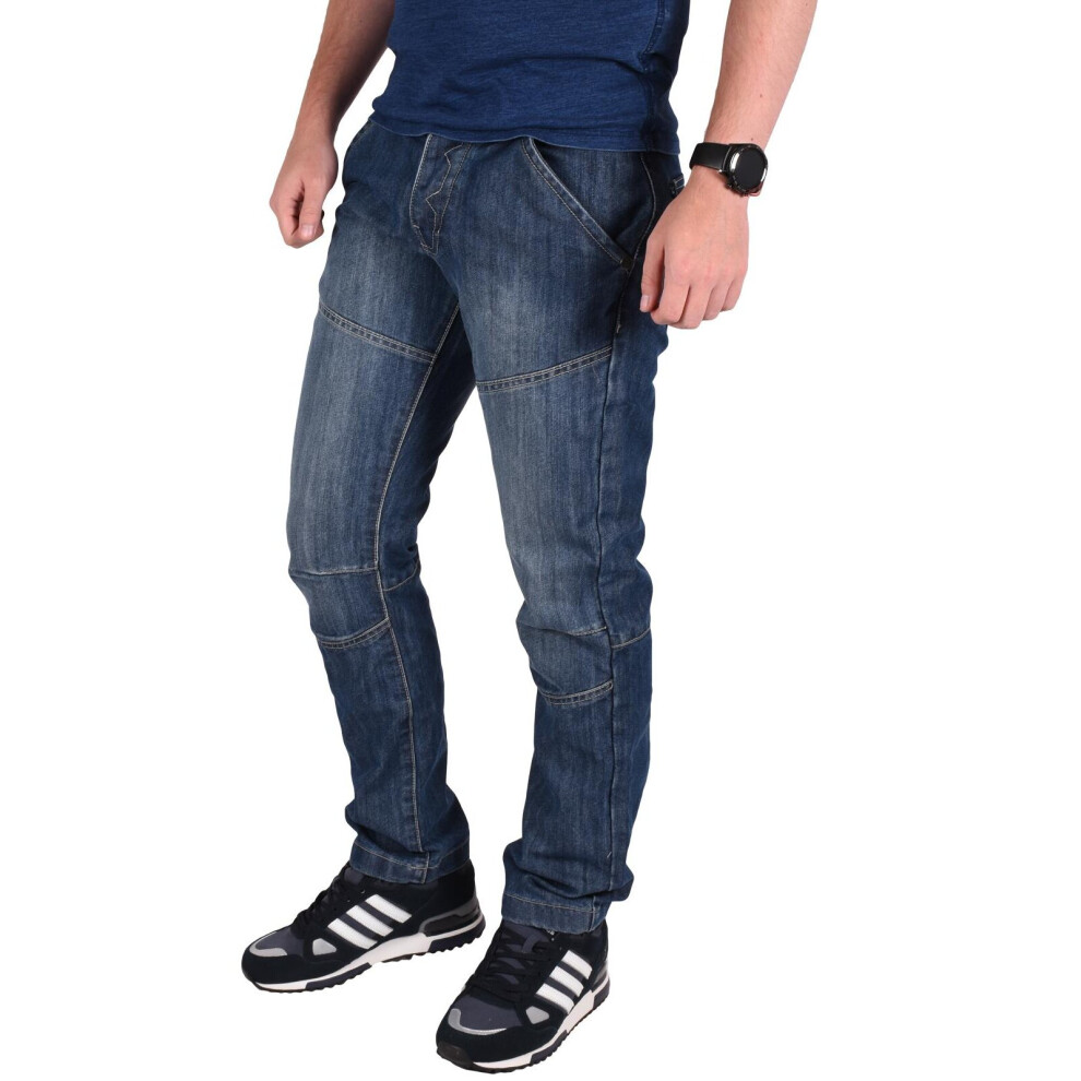 True Face (Mid Wash, 34W X 34L) Mens Straight Fit Regular Denim Jeans Blue