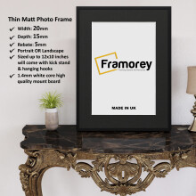 (Black With Black Mount, 6x4" Pic (8x6" Frame)) Thin Matt Black Picture Frame With Black Mount Modern Wall Art Photo Frames Home Décor Frames