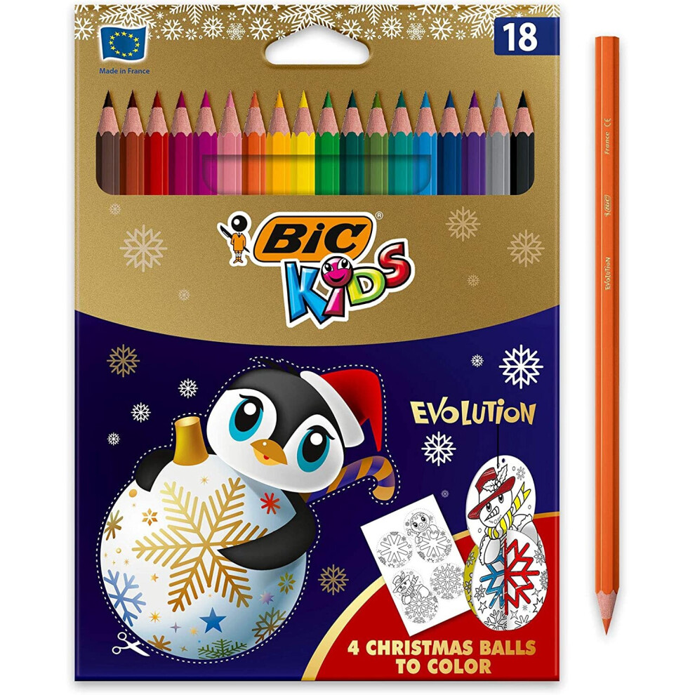 BIC Kids Evolution ECOlutions Colouring Pencils, Christmas Edition - Assorted Colours, Pack of 18