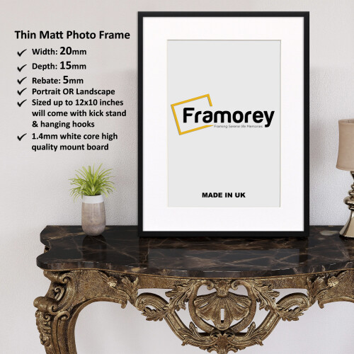 (Black With White Mount, A3 Pic (A2 Frame)) Thin Matt Black Picture Frame With Black Mount Modern Wall Art Photo Frames Home Décor Frames