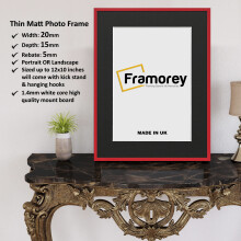 (Red With Black Mount, 6x4" Pic (8x6" Frame)) Thin Matt Red Picture Frame With Black Mount Modern Wall Art Photo Frames Home Décor Frames