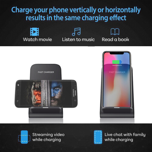For Apple iPhone 8 Wireless Black Qi Charger Desktop Stand + Qi Receiver USB 2