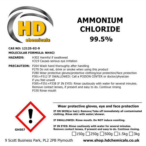 (1500g) Ammonium Chloride 99.5% Salmiak, Electro Plating 2