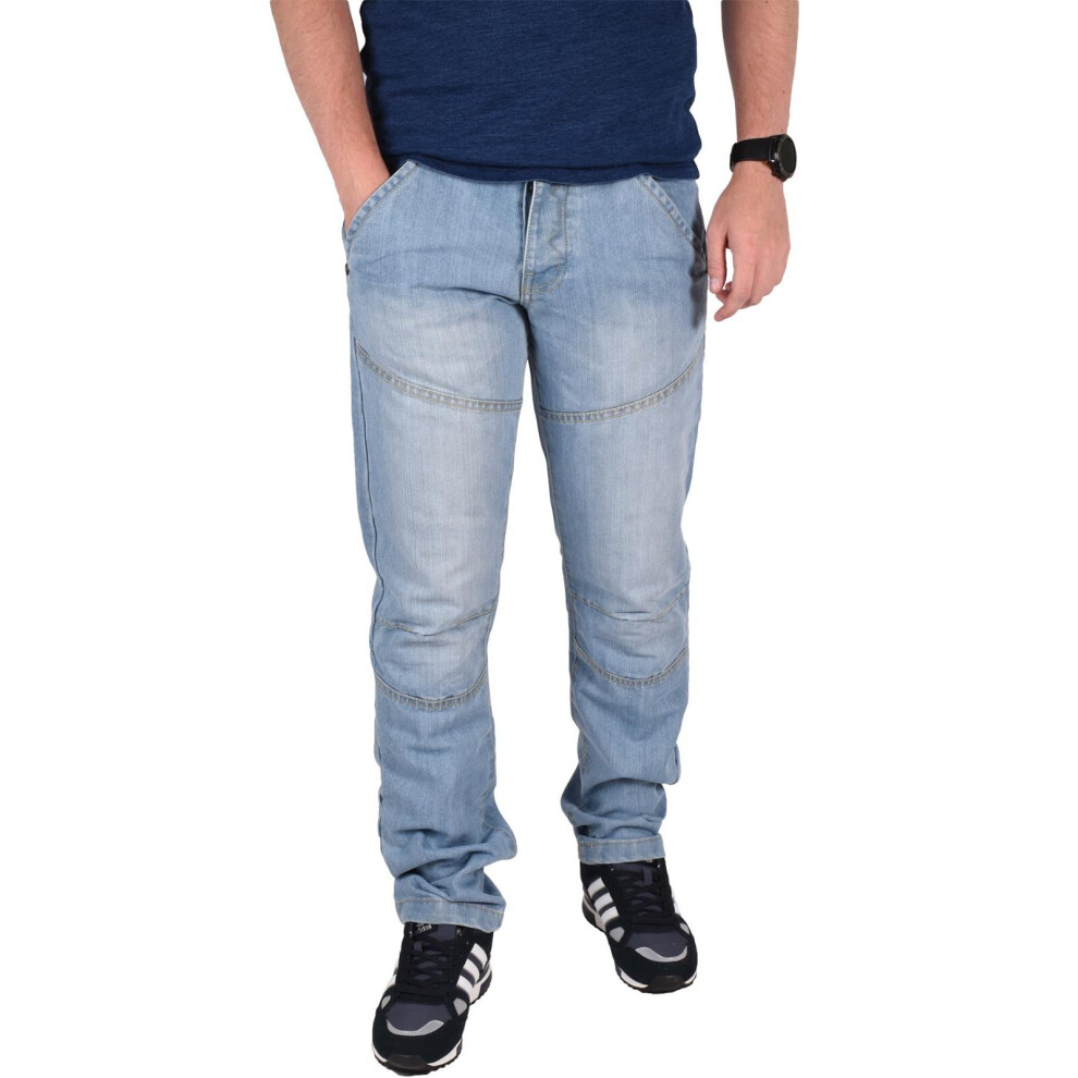 (Light Wash, 32W X 32L) Mens Straight Fit Regular Denim Jeans