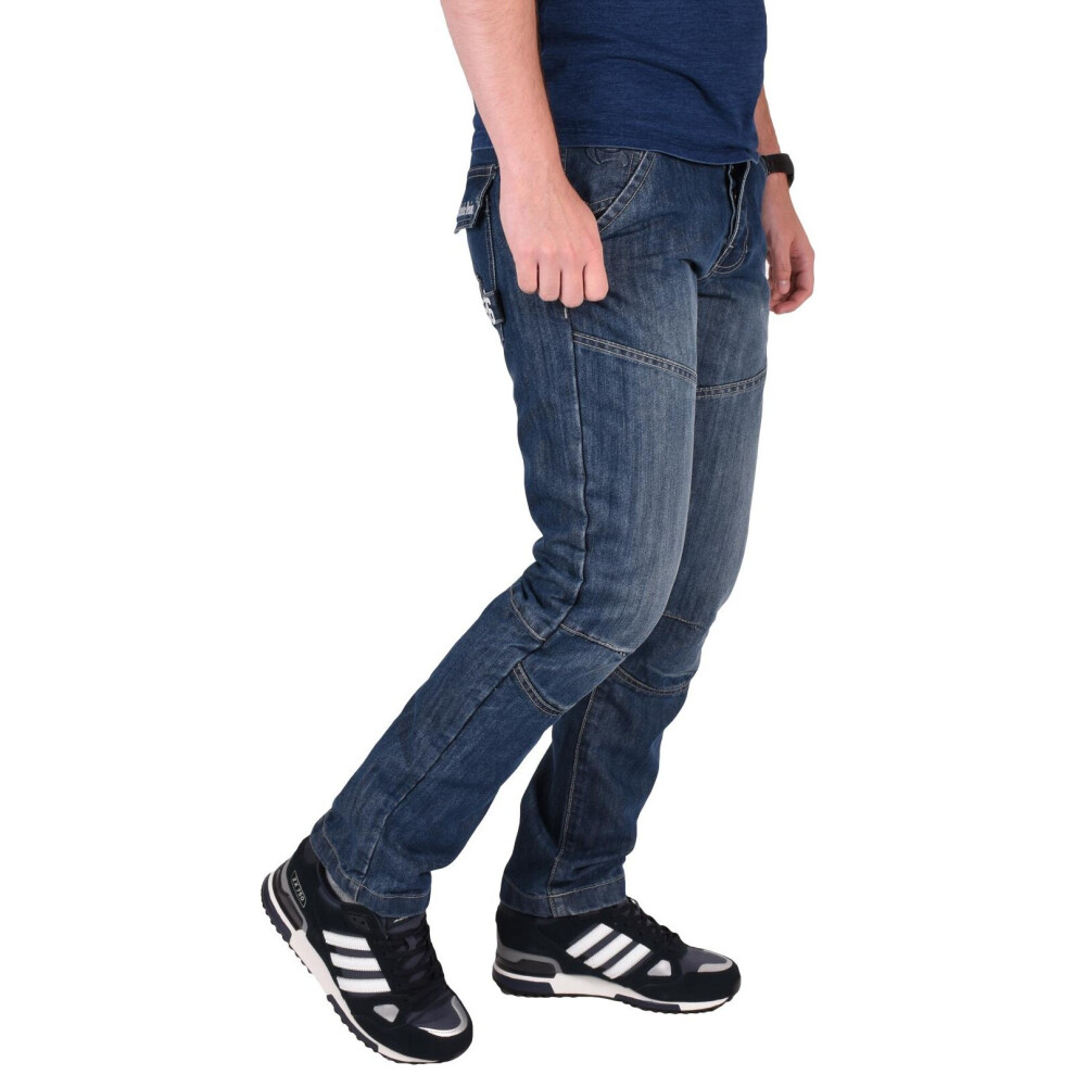 True Face (Mid Wash, 30W X 32L) Mens Straight Fit Regular Denim Jeans Blue