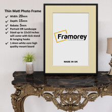 (Black With Ivory Mount, 6x4" Pic (8x6" Frame)) Thin Matt Black Picture Frame With Black Mount Modern Wall Art Photo Frames Home Décor Frames