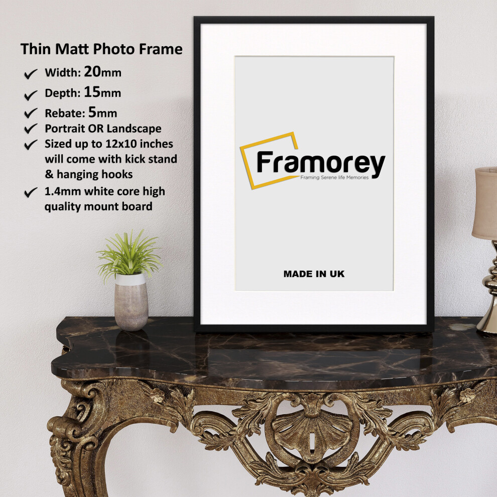 (Black With White Mount, 19x13" Pic (23x17" Frame)) Thin Matt Black Picture Frame With Black Mount Modern Wall Art Photo Frames Home Décor Frames