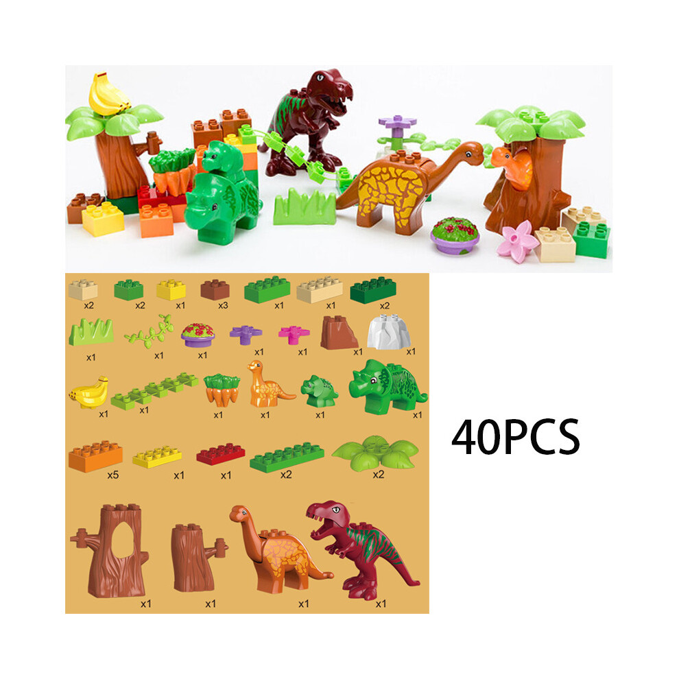 (Multicolor) 40PCS Dinosaur Building Blocks Set Dino Paradise World Model Toys Kid  Gift