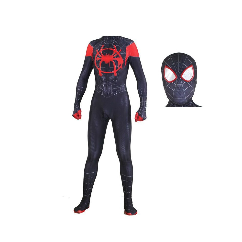 (Adult Full Set(Jumpsuit+Headcover), L) Adult Spider-Man Into The Spider-Verse Costume Miles Morales Cosplay Outfit Black