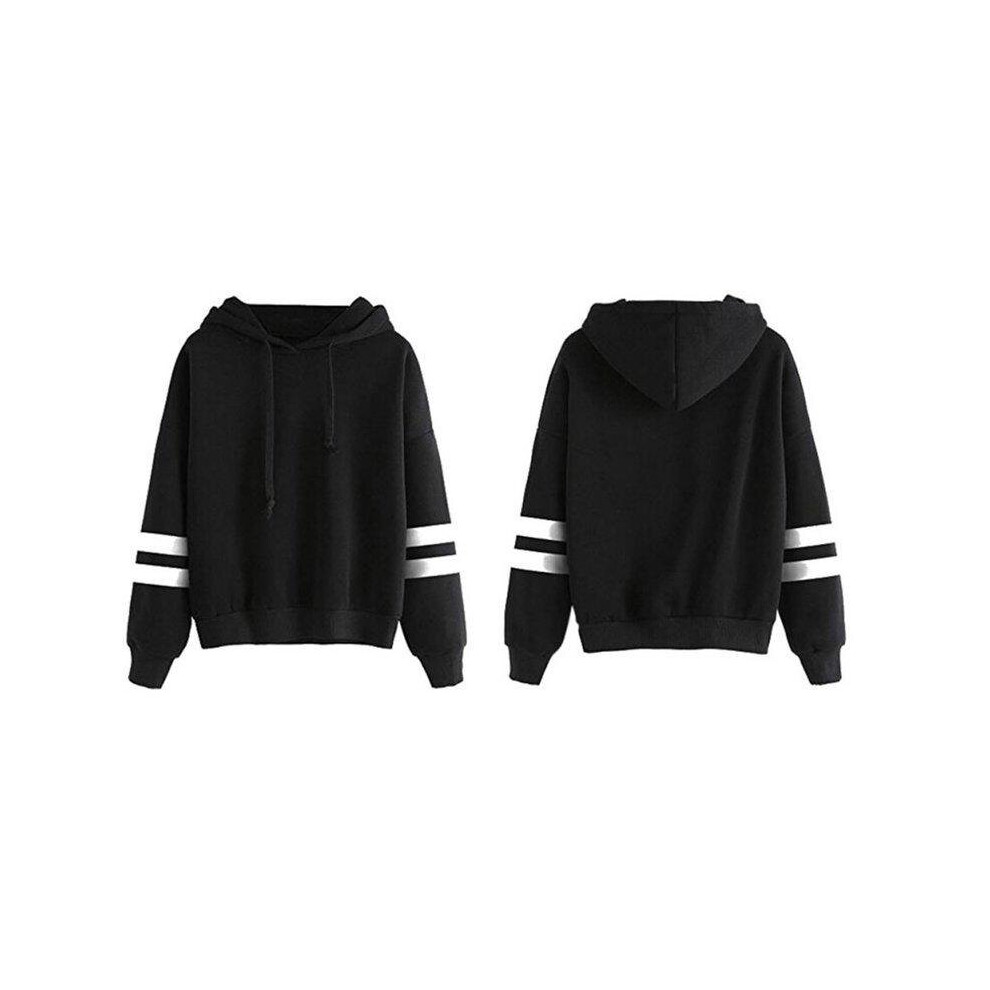 (Black, 2XL) Women Autumn Winter Loose Long Sleeves Hoodies Warm Hooded Pullovers