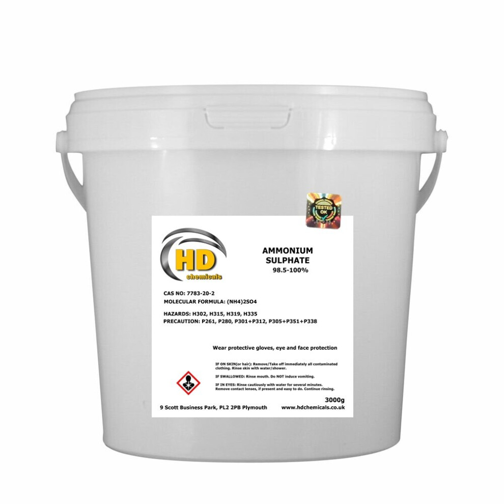 Hd Chemicals Ltd (3000G - 3Kg) Ammonium Sulphate 98.5-100% Ammonia Fertiliser Veg