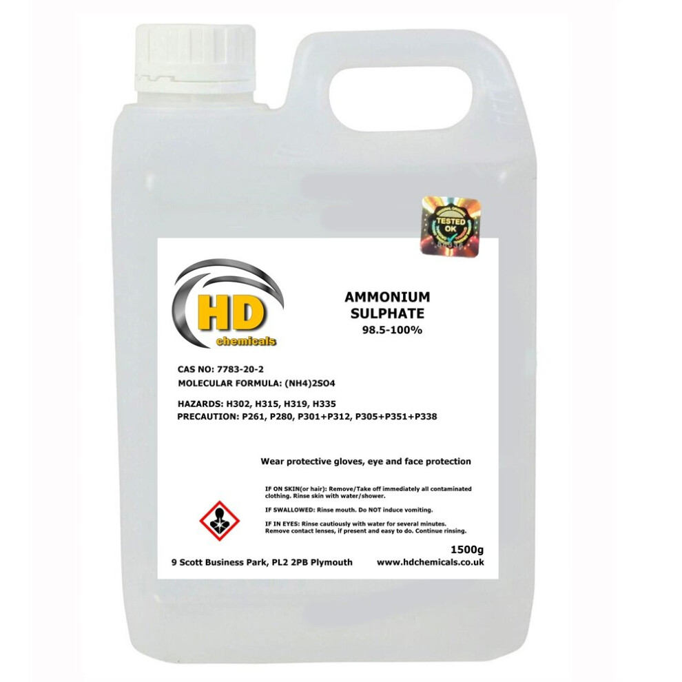 Hd Chemicals Ltd (1500G) Ammonium Sulphate 98.5-100% Ammonia Fertiliser Veg