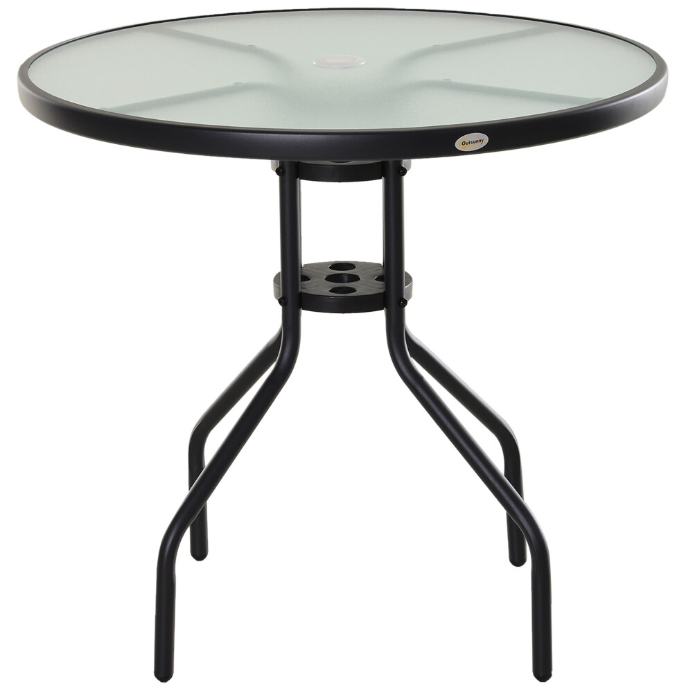 Outsunny 80cm Outdoor Round Dining Table with Tempered Glass Top