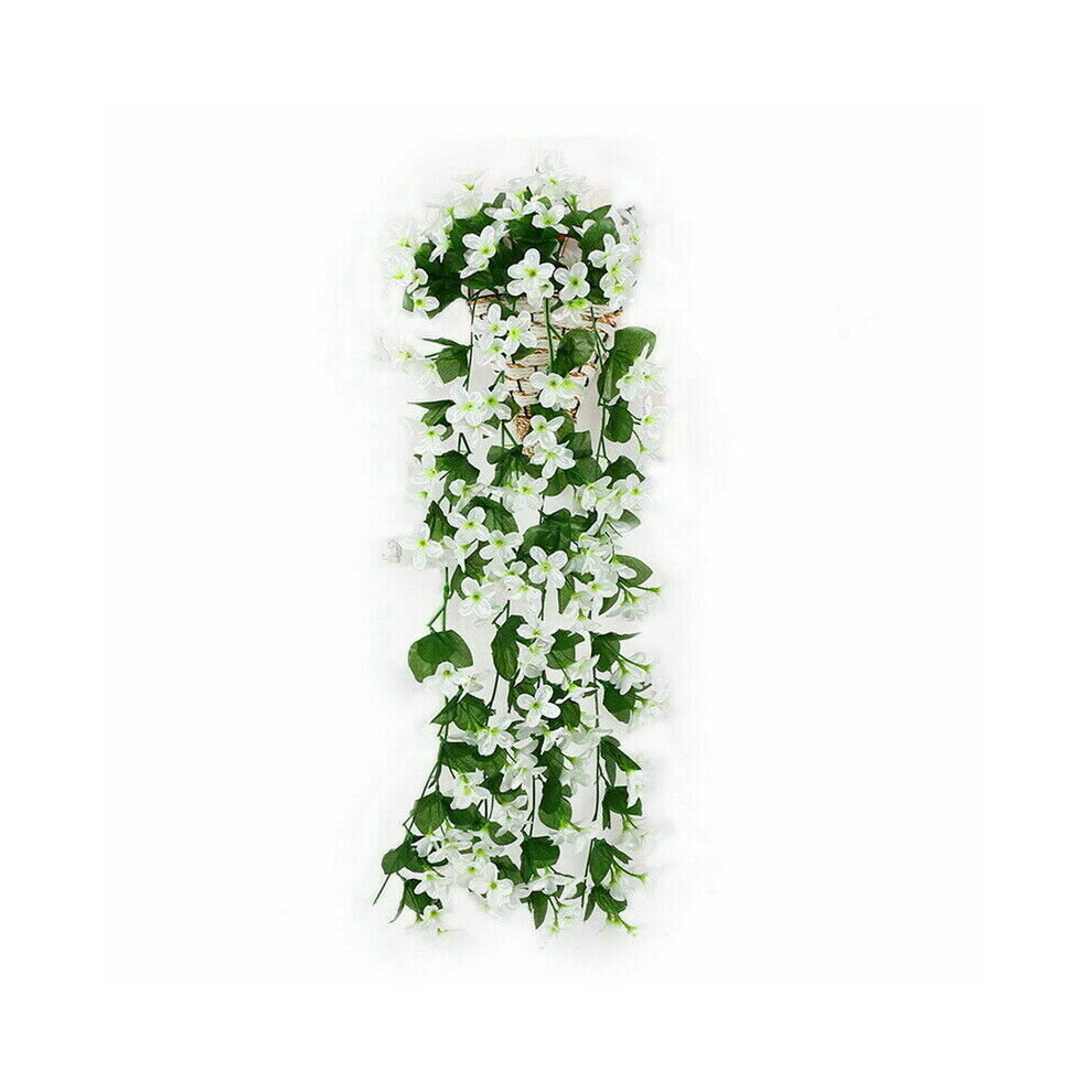 (White) Artificial Fake Hanging Flowers Vine Plant Home Garden Decoration Indoor Outdoor