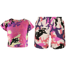 (9-10 Years, Camo Baby Pink) Girls Crop Top Cycling Shorts Camo Print Outfit Set