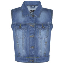 (9-10 Years, Mid Blue) Girls Denim Mid Blue Faded Jeans Gilet Jackets Coat