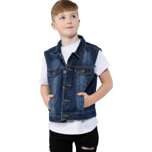 (7-8 Years, Dark Blue) Boys Dark Blue Denim Jacket Faded Jeans Gilet Coats