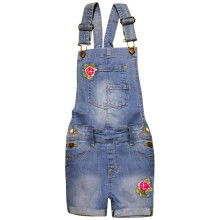 (3-4 Years, Light Blue) Girls Denim Dungaree Shorts Embroidered Roses Jean