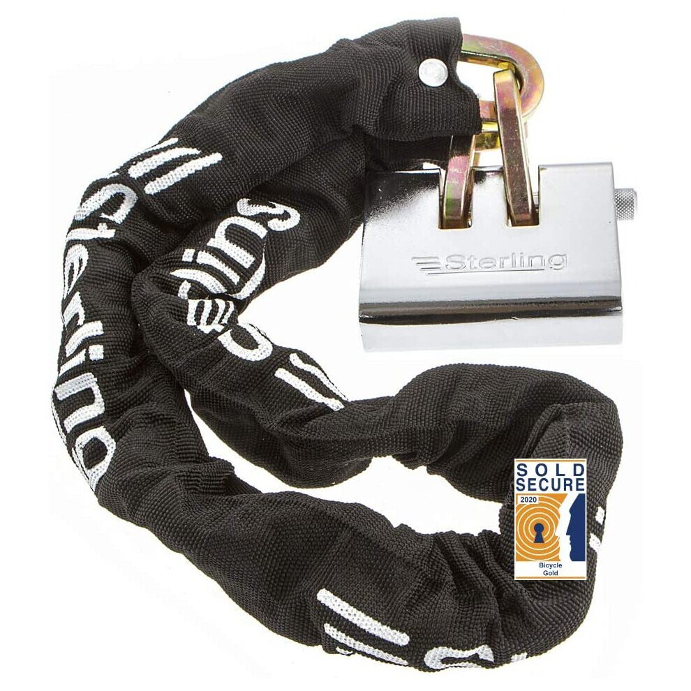 Sterling 100Asp Case Hardened Gold Sold Secure Approved Chain And Double Slotted Armoured Steel Padlock Set, 10Mm X 1.0M With 91Mm 5016567012603