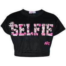(7-8 Years, Black) Kids Girls Crop Top #Selfie Shirt Tops Tees 5-13 Yr