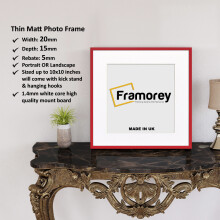 (Red With White Mount, 25x25CM Pic (30x30CM Frame)) Square Size Thin Matt Red Picture Frame Wall Art Frames Flat Wooden Effect Poster Frame