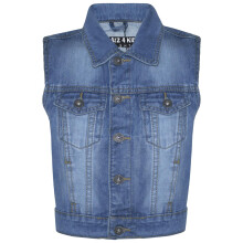 (13 Years, Mid Blue) Boys Mid Blue Denim Jacket Faded Jeans Gilet Coats