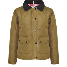 Girls Khaki Quilted Collar Buttoned Zipper Jacket