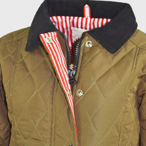Girls Khaki Quilted Collar Buttoned Zipper Jacket 1