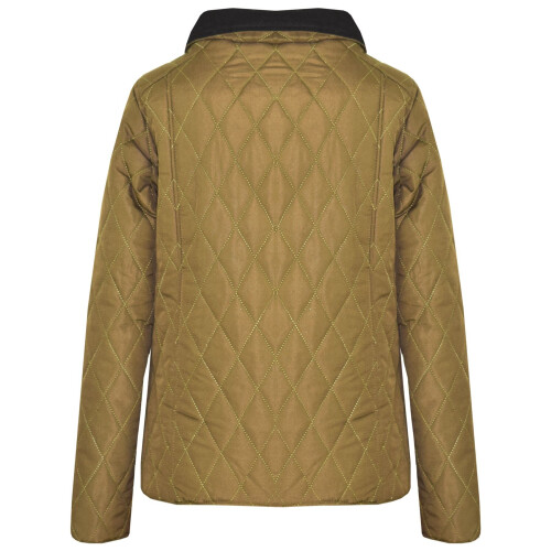 Girls Khaki Quilted Collar Buttoned Zipper Jacket 2