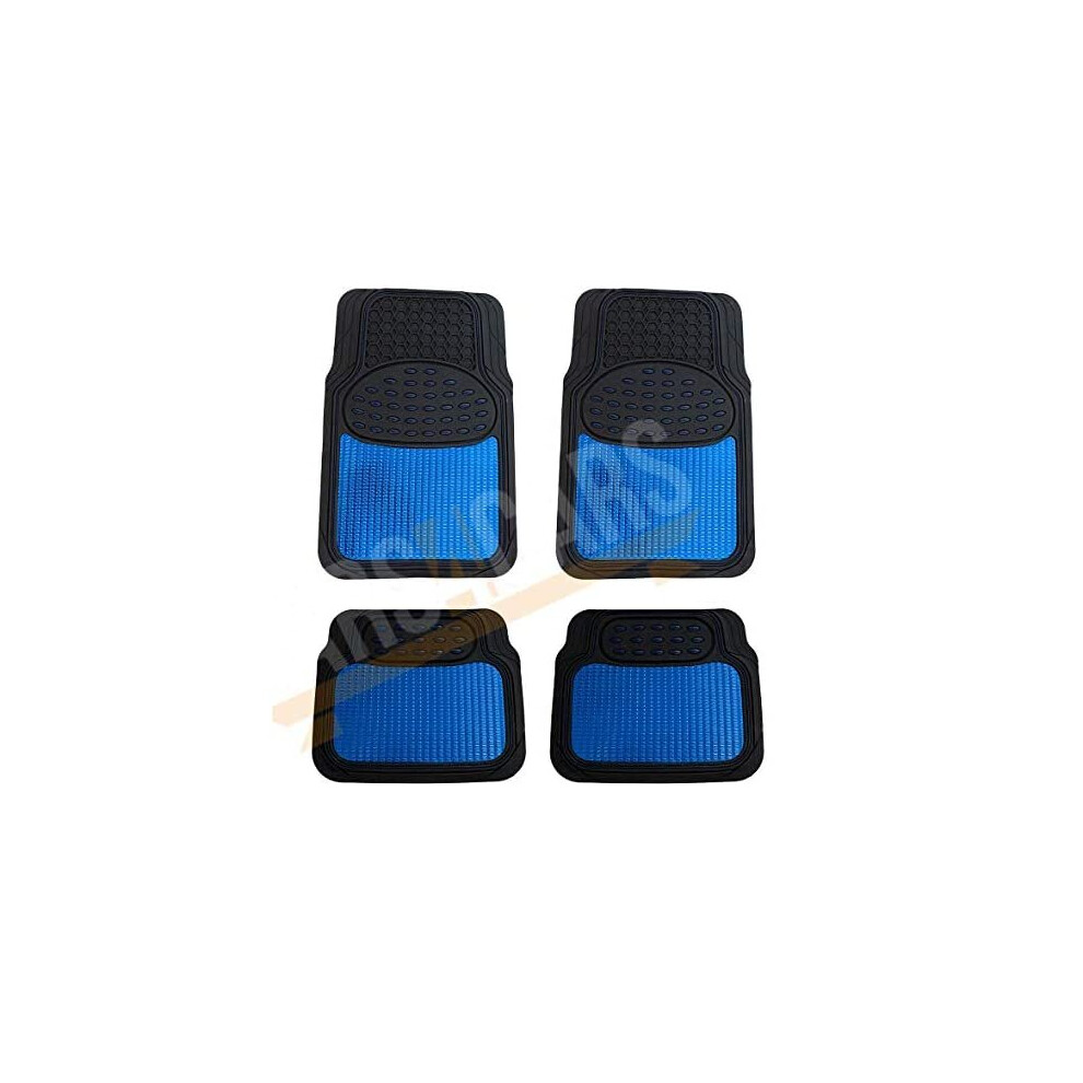 Ukb4c Shiney Metallic Checker Style Car Heavy Duty Rubber Set Of 4 Mats Set (4) Blue/Black 5713492310919