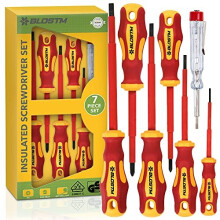 BLOSTM Precision Insulated Screwdriver Set - 7pcs VDE Tested Electricians Screwdriver Set to 1000V, Hardened Black Point Magnetic Tips with Super